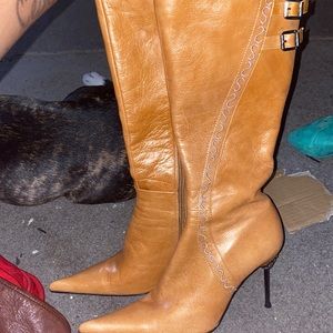 Brown and black heeled boots